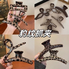 时尚通勤弧形发抓复古豹纹大号蝴蝶结抓夹盘发发夹鲨鱼夹子女发卡