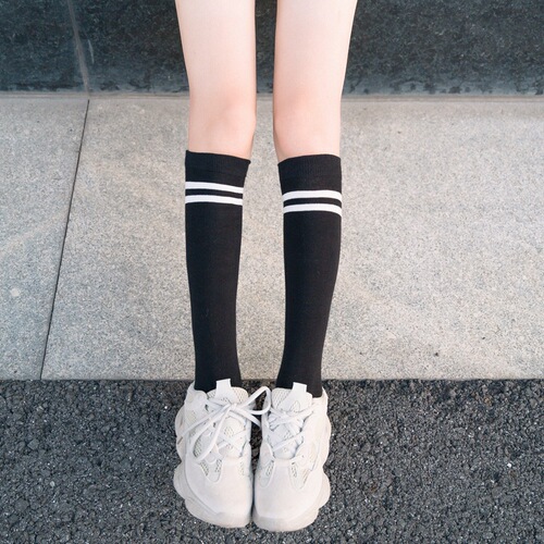 Over-the-knee socks for women, spring and autumn slim leg stockings, football socks, two-bar college style long calf socks