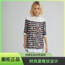 撤柜休闲风轻薄宽松型女装娃娃领时尚印花菱格纹雪纺衫衬衫B141
