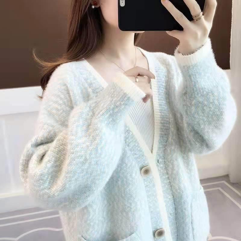 雪尼尔毛衣女外套2025女装春秋厚水貂绒宽松外穿慵懒风针织开衫|undefined