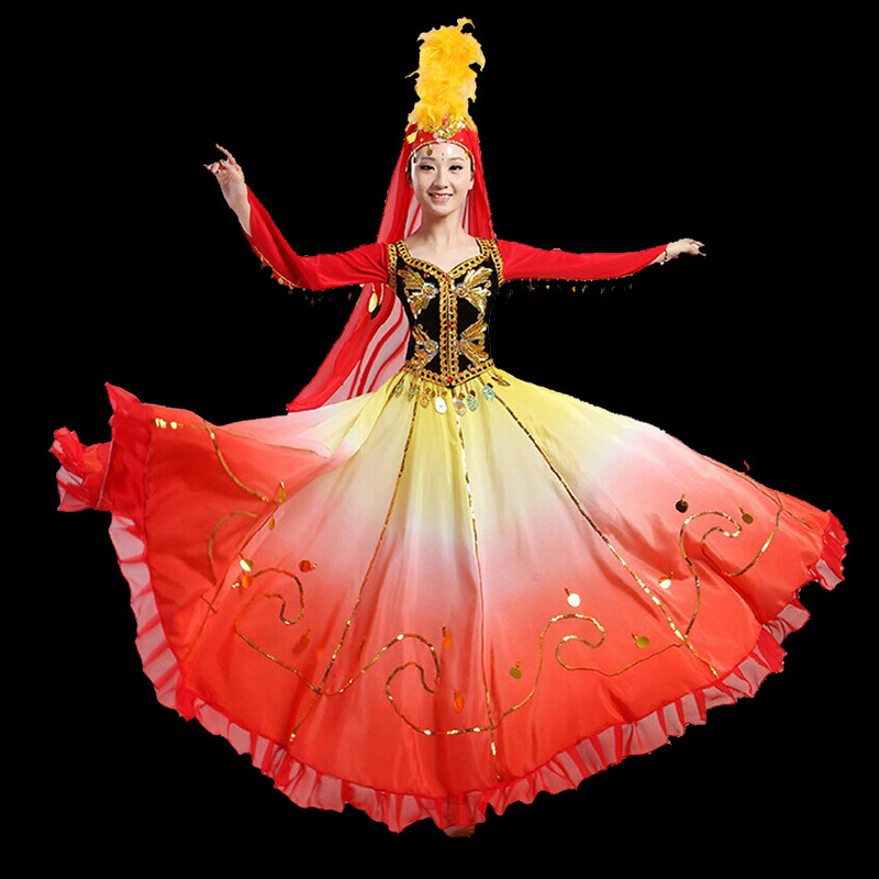 新疆演出服民族服装开场舞大摆裙维族舞蹈服女装伴舞裙广场舞服装