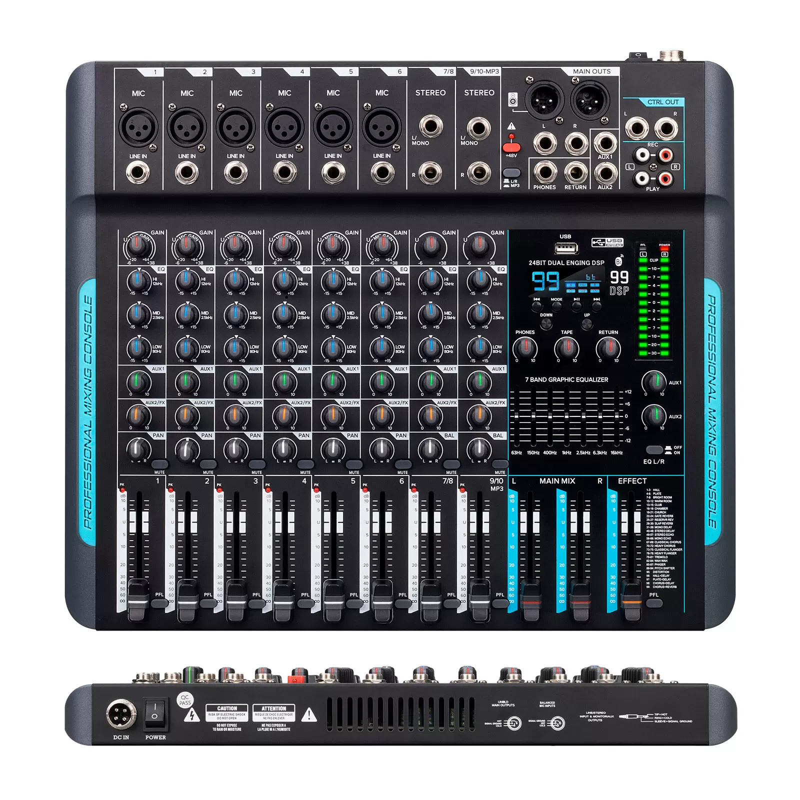 10路专业DSP混响调音台7段均衡混音器舞台演出混音器调音跨境专供