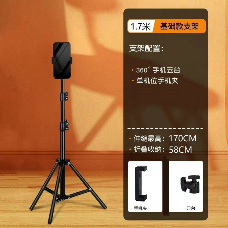 Phone holder, tripod, support frame, lamp