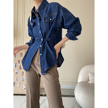 司南 小众设计感收腰古着慵懒尖领牛仔衬衫女2025秋冬新款 SN0968