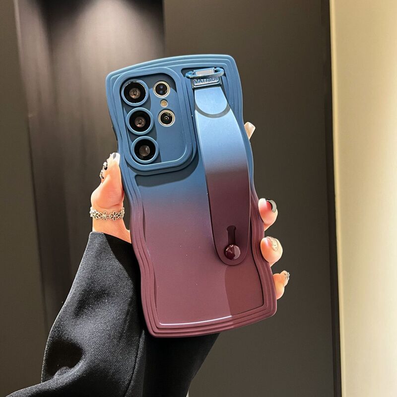 Suitable for Samsung S25Ultra Gradient Wave Phone Case Wristband Stand S24 Anti-Fall Simple A56 Case Cross-Border