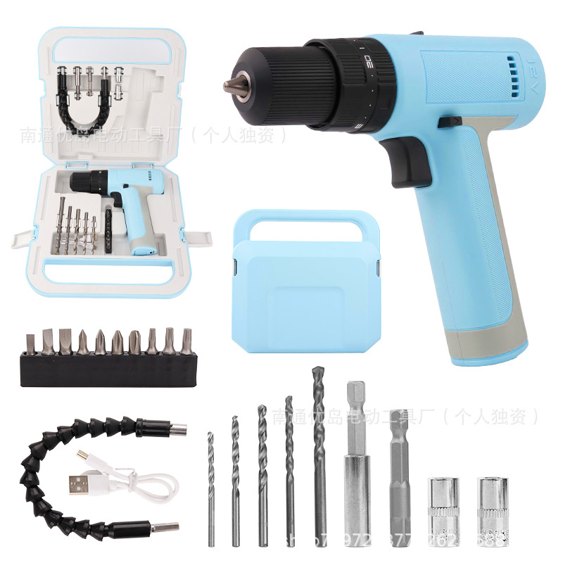 跨境12v手持锂电钻 双速家用小型便捷手电钻充电式电动 螺丝刀厂