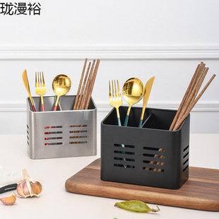 Thickened Square Double-Compartment Stainless Steel Chopstick Holder Household Tableware Kitchen Draining Chopstick Cage Chopstick Rack Disinfection Cabinet Storage Box
