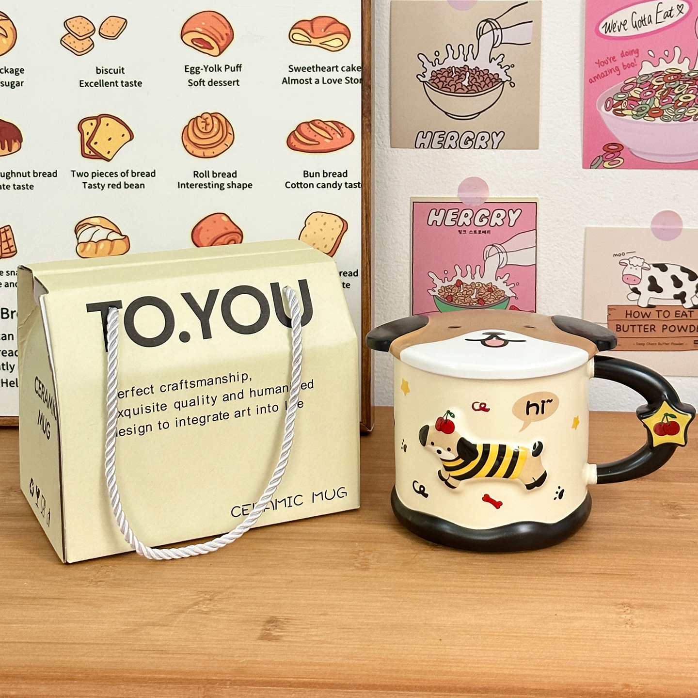 Taza de cerámica inteligente de perro de salchicha taza con tapa de taza de agua de estudiantes para el hogar regalo de cumpleaños taza de pareja