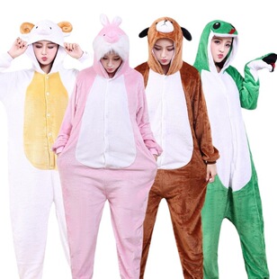 Autumn and Winter Couple Zodiac Dog Chicken Tiger Cow One-piece Pajamas Cartoon Animals Men and Women Monkey Sheep Flannel Home Clothes
