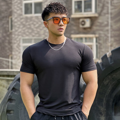 2023 new men's fitness training running sports casual vertical striped short-sleeved T-shirt for men