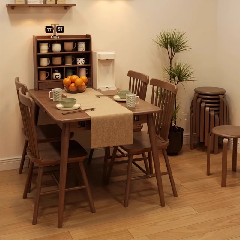 Mesa de comedor de madera sólida pequeña casa de color nuez tabla grande tabla de comedor rectangular sala de estar simple combinación de una mesa y cuatro sillas