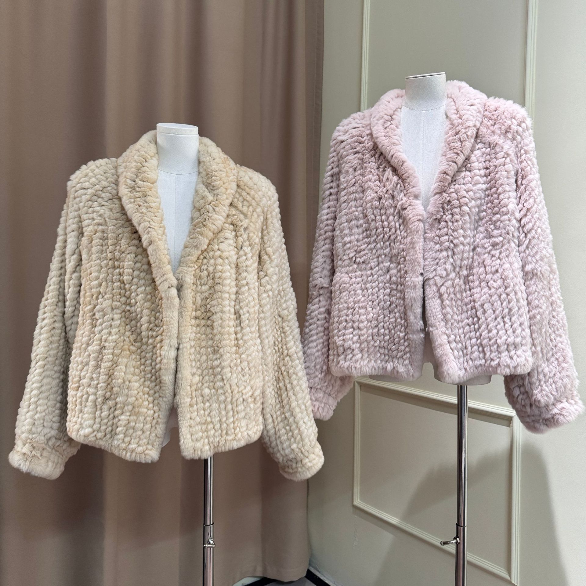 实拍 新款獭兔毛皮草编织工艺宽松韩系慵懒女士海宁皮草真毛外套