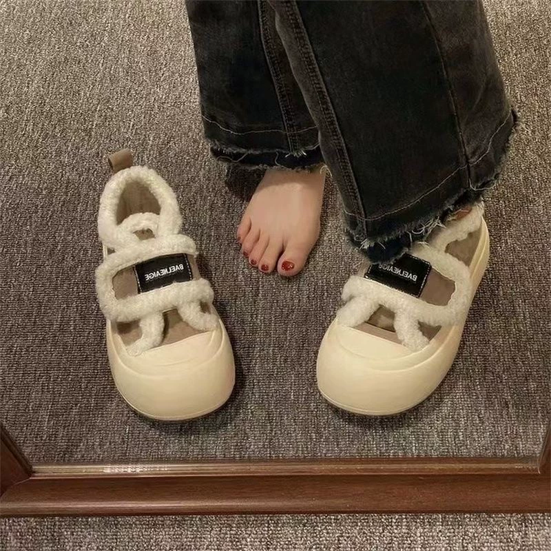 Зимой на улице в помещении домашние сумки и противоскользящие теплые плюшевые хлопчатобумажные туфли