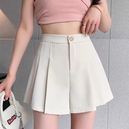 Summer Large Size Fat MM Pleated Suit Shorts High-Waisted Outer Wear Slimming A-Line Wide Leg Pants Petite Women Casual Hot Pants