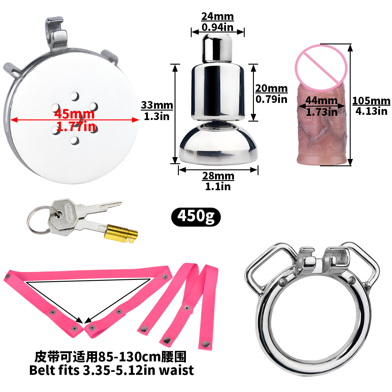 [3176a] k-03 40mm ring + urine support base + s size penis + pu-5 pink elastic belt