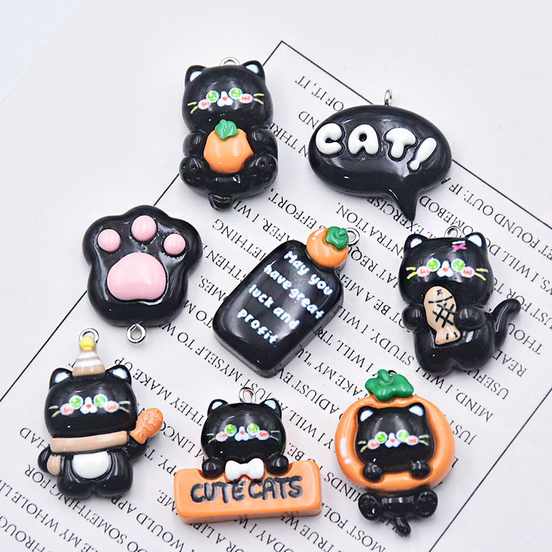 New Orange small black cat diy jewelry cream glue resin accessories creative luggage keychain pendant wholesale New Orange small black cat diy jewelry cream glue resin accessories creative luggage keychain pendant wholesale