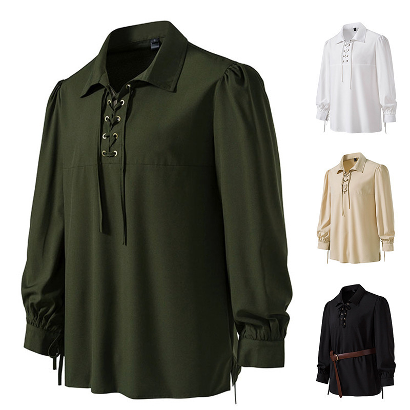 2025 Amazon Men's Lace Lapel Long Sleeve Hippie Casual Shirt A317P45