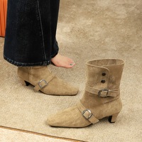 813-1 style retro design fashion boots women's small square head belt buckle niche fashion mid length boots women's boots
