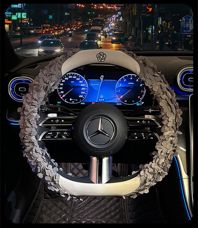 2025 Goddess Exclusive Car Steering Wheel Cover Lace Petal Light Luxury Chanel Style Decorative Cover Round D Shape