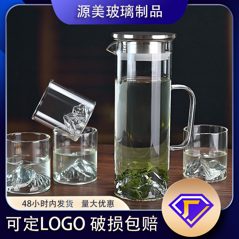 Simple vidrio botella de agua fría taza traje de alta temperatura resistente tetera gran capacidad hogar sala de estar apertura regalo agua conjunto