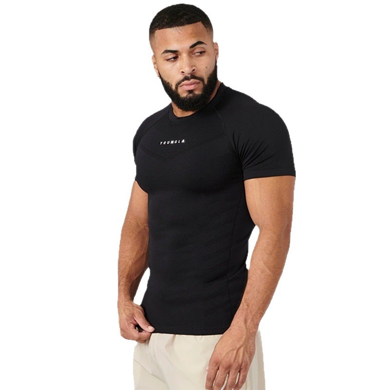 YOUNGAL 新しいフィットネス服スポーツ Tシャツ筋肉タイツメンズ高弾性トレーニング服半袖フィットネス服男性|undefined