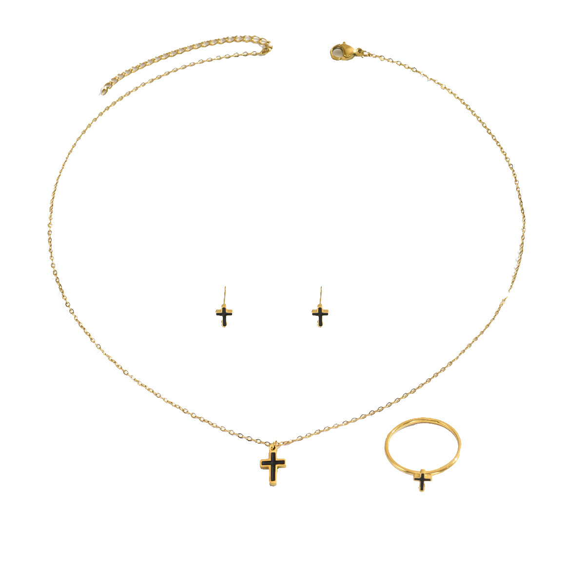 Set di gioielli croce geometrica con design a goccia d'olio_voghion.com