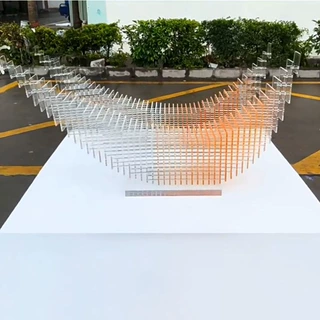 亚克力橙色月亮船艺术造型雕塑摆件别墅艺展酒店月牙船造景加工