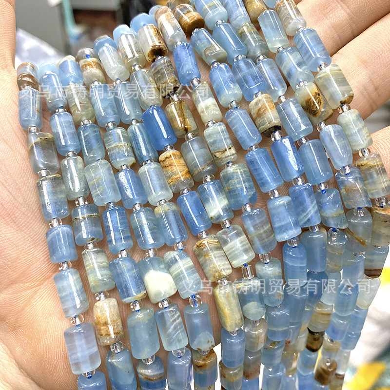Natural calcite cylindrical loose beads blue sodalite round tube amorphous DIY bracelet necklace accessories