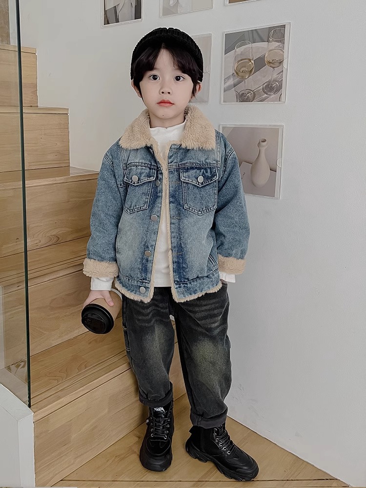 Niños chaqueta de vaqueros niños otoño y invierno ropa de terciopelo 2025 nuevo bebé invierno engrosado ropa de invierno para niños