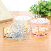 创意透明蝴蝶结塑料盒饼干甜点包装收纳盒圆形食品级糖果盒批发