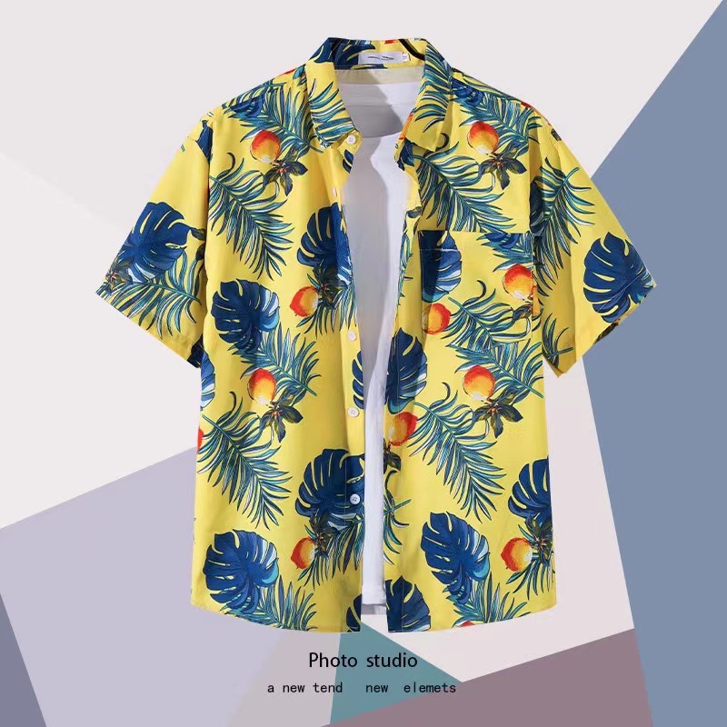 Summer Beach floral hombres y mujeres camisa delgada ins moda hawaiana transfronteriza suelta tie-dyed manga corta pareja camisa