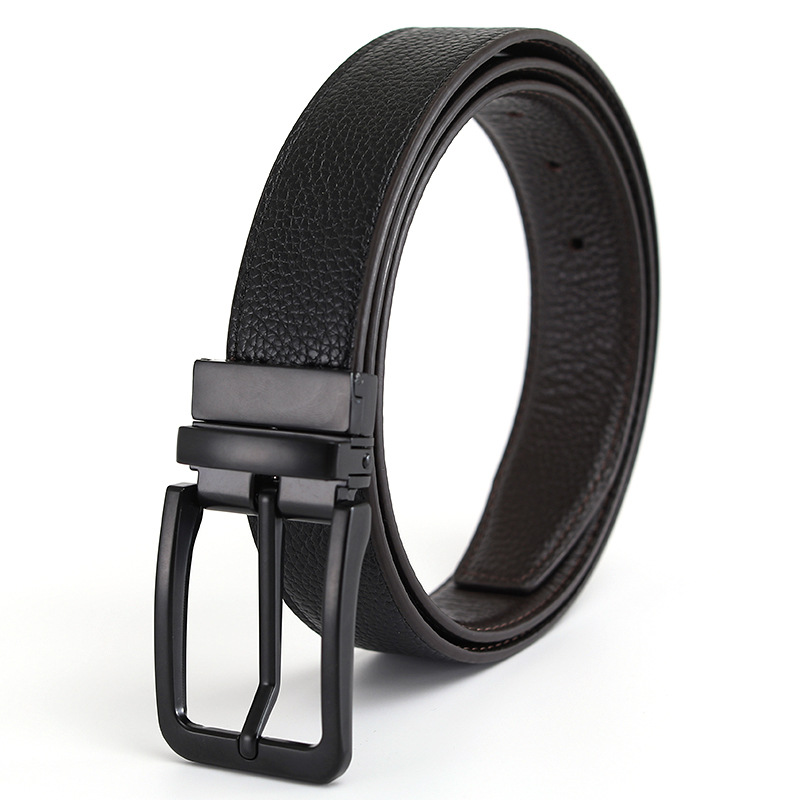 Men's belt made from top-grain cowhide, pin buckle, reversible buckle, double-sided genuine leather, versatile daily style belt for young and middle-aged men.
