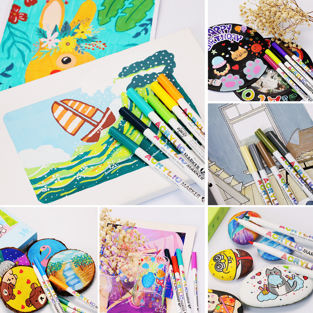 84 color rosa marcador acrílico impermeable color apilable Guangna Z8610 arte pintura cepillo marcador a base de agua