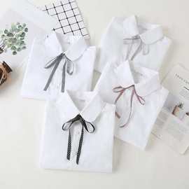 2024秋冬春新款儿童蝴蝶结棉白色衬衫女童内搭保暖长袖打底上衣