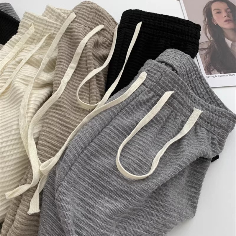 Estilo perezoso textura drapeado pantalones de pierna ancha mujer Otoño e Invierno trapear cintura alta adelgazamiento drapeado casual Pantalones rectos