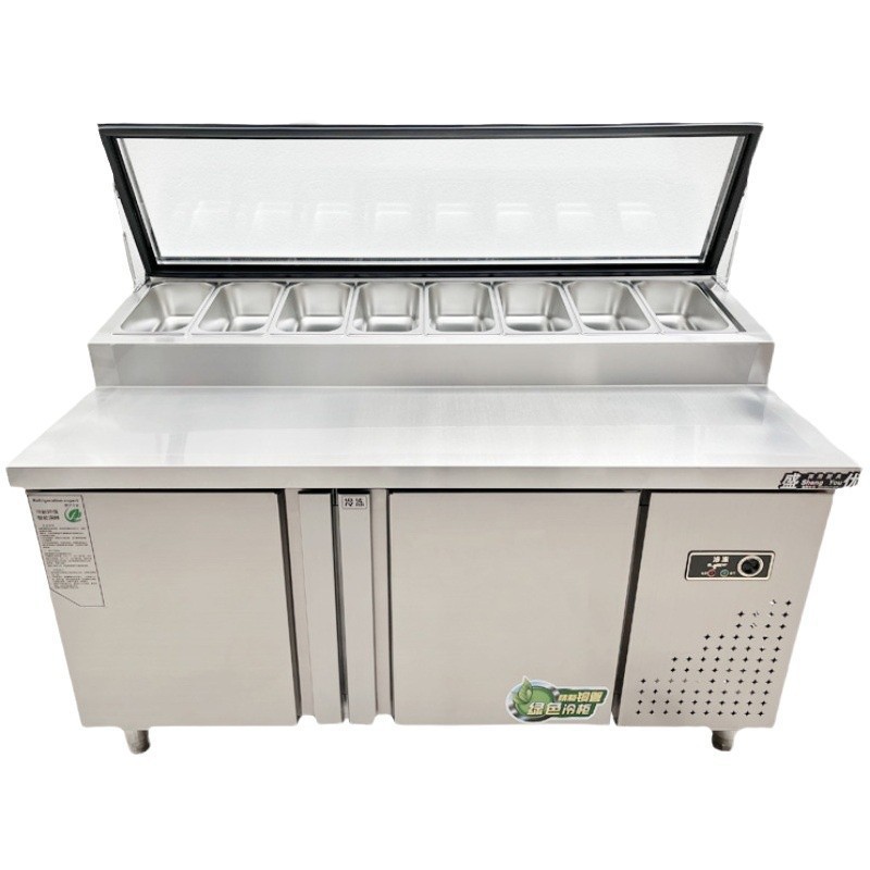 Mesa de fresco ranurada mesa de ensaladas congelador comercial bar de agua pizza refrigeración frutas congelador de exhibición