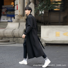 秋冬季新品双排扣翻领男士风衣长款英伦风时尚修身风衣男青年外套