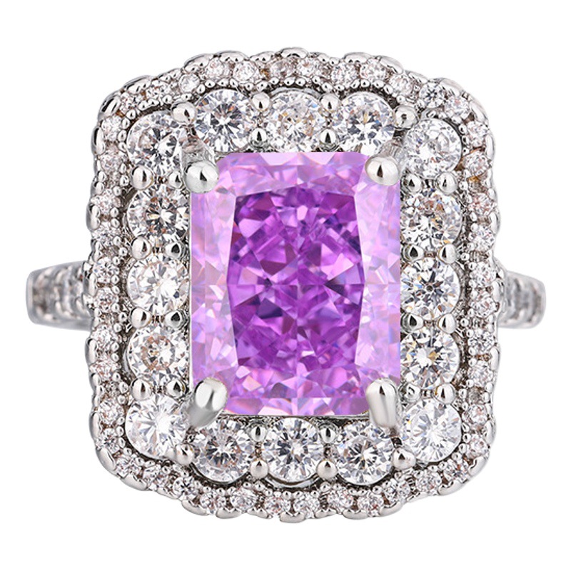 Flor cortada cobre con incrustaciones de diamante púrpura Cubo de azúcar traje femenino piedra principal 8*10 Otoño e invierno Nueva joyería Zhuang Sheng Diamante de alto carbono