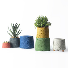 Nordic Personality Minimalist Instagram Style Colorful Pyramid Moon Pattern Green Plant Succulent Pot Indoor Cement Planter