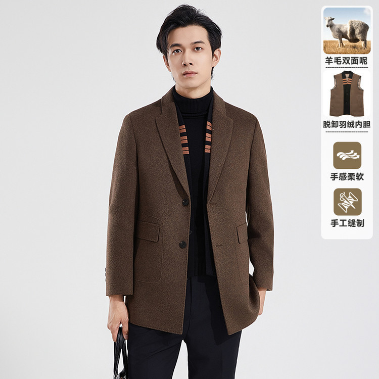 Men's wool coat, new autumn/winter style, detachable scarf lining, mid-length business casual double-faced wool coat.