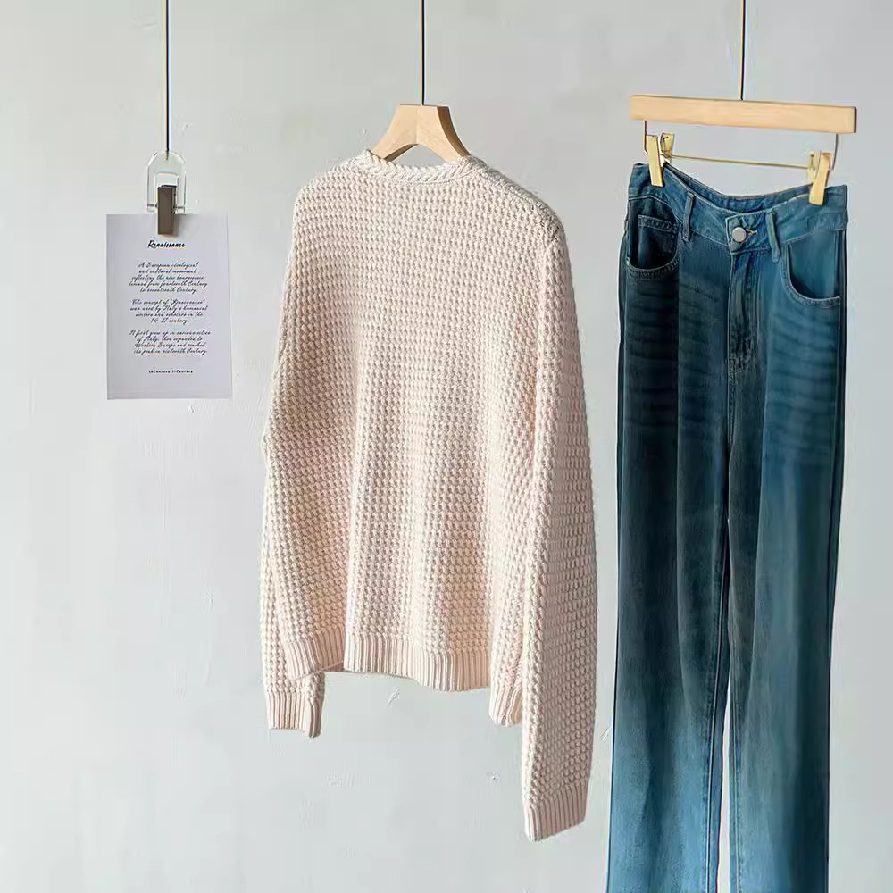 (2개) SIYUAN [통관 없음] [V-NECK 느슨한 니트 코트] 텍스처 니트 훅 6874