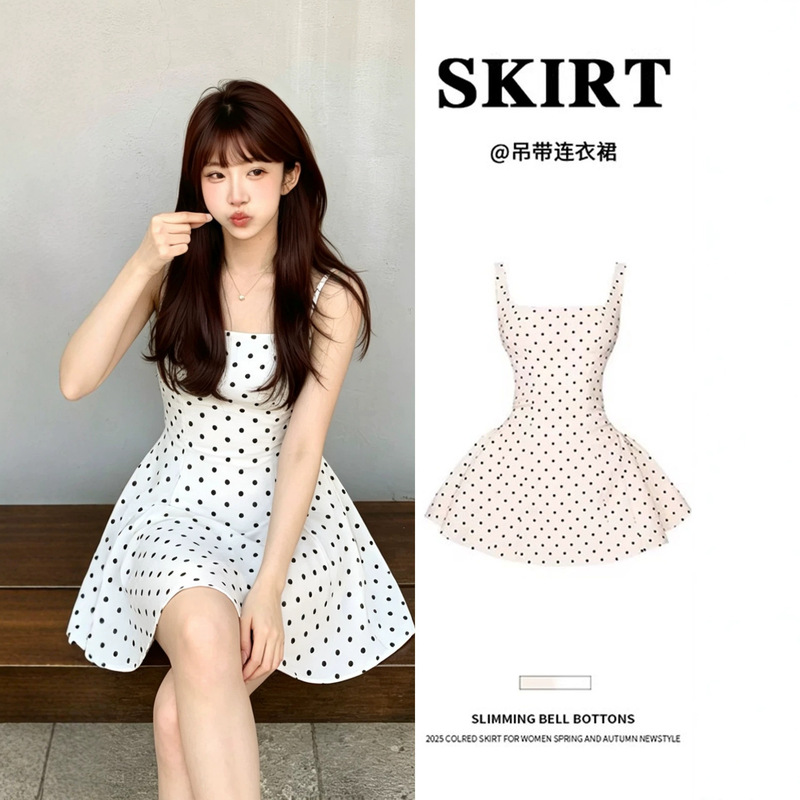 Sleeveless Polka Dot Dress Set for Women 2026 Korean Style Elegant Waist-Cinching Short Skirt Summer Early Summer Outfit