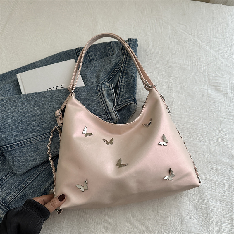 [Bolso de doble propósito de hombro único] bolso de gran capacidad de mariposa blanca perlada 2024 nueva moda flexible y suave