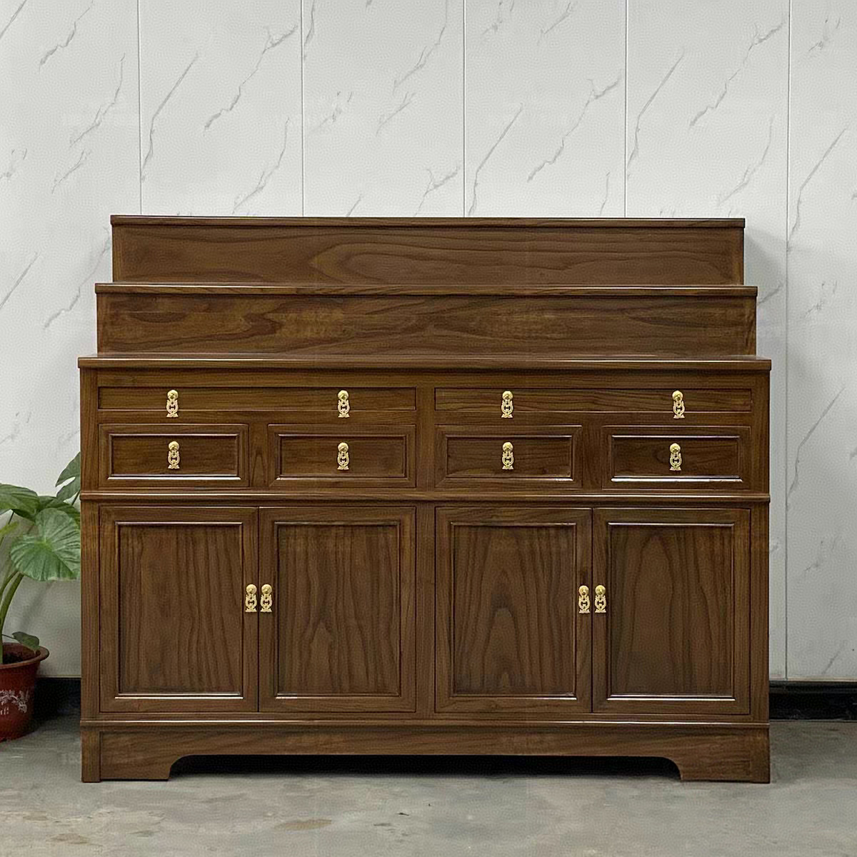 Chinese-Style Solid Wood Buddhist Altar for Home Use, Xizang-Style Three-Tier Offering Table, Old Elm Wood Buddha Table, Offering Table, Shrine, Tribute Table