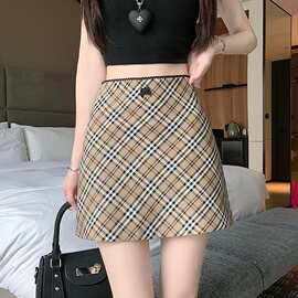 实拍新款切尔西 复古格纹半身裙女蕾丝腰头辣妹包臀裙女图片色
