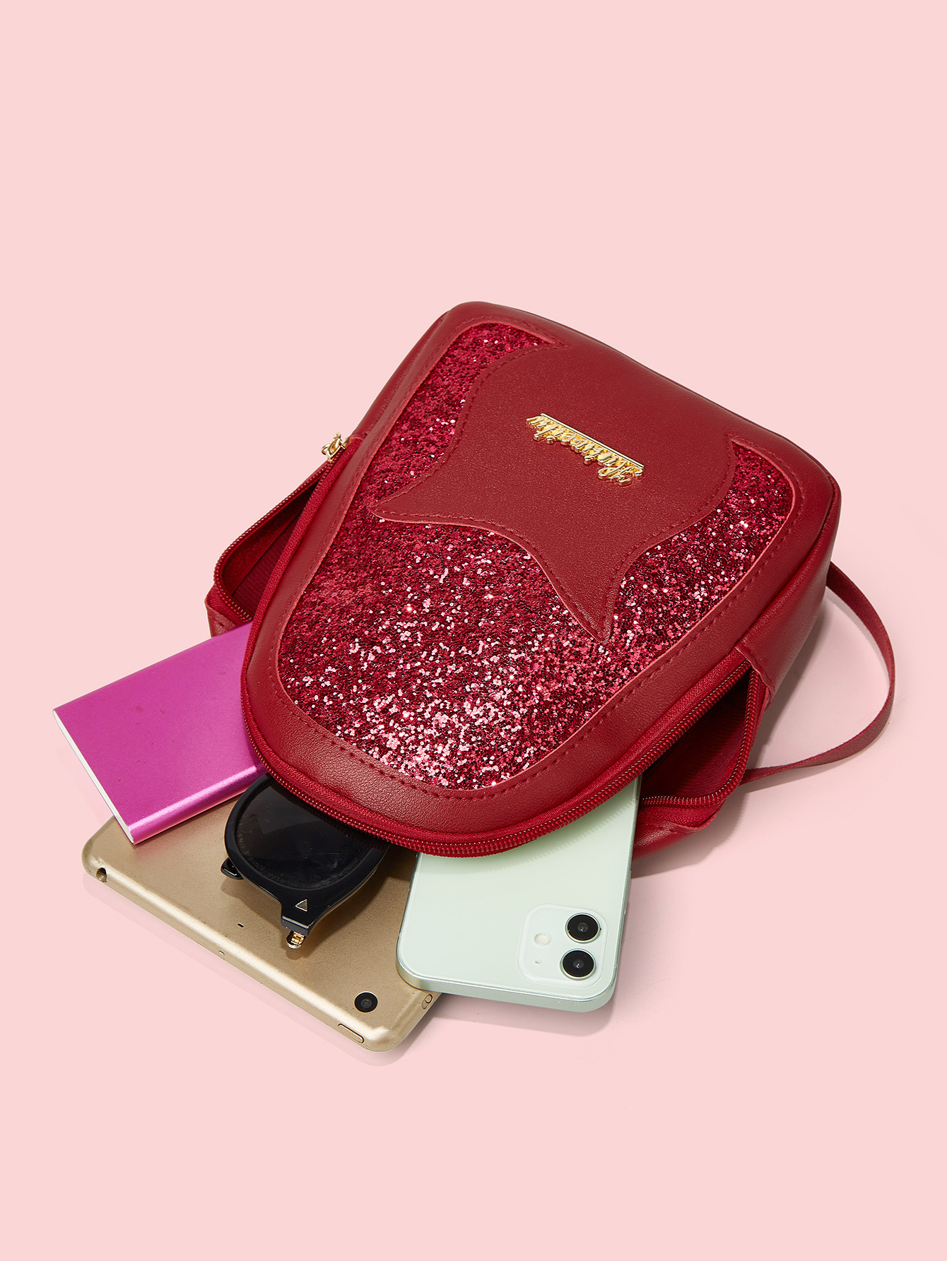 Fashion Solid Color Sequins Square Zipper Fashion Backpack display picture 5