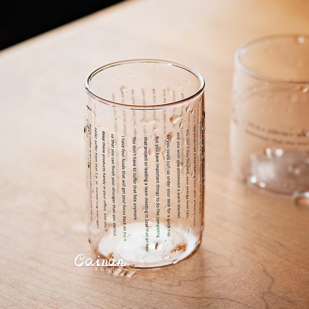 高硼硅玻璃英文水杯北歐ins耐熱餐廳家用早餐牛奶果汁咖啡杯茶杯