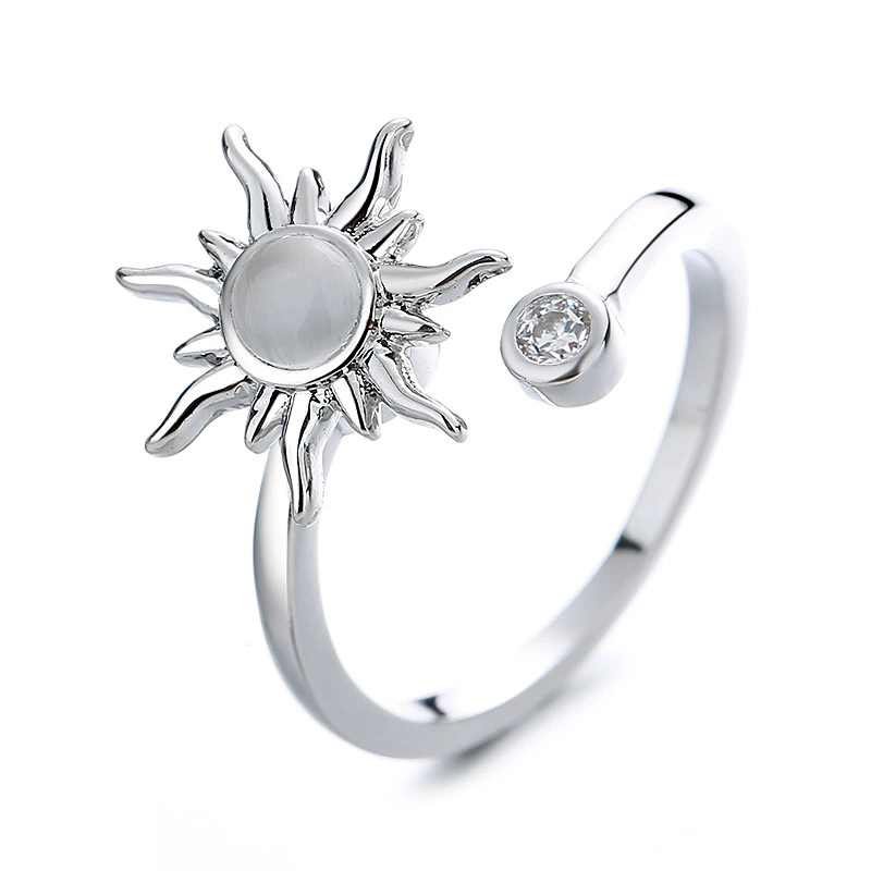 Rotating adjustable windmill ring, light‑luxury fashion ring, silver tone, adjustable opening