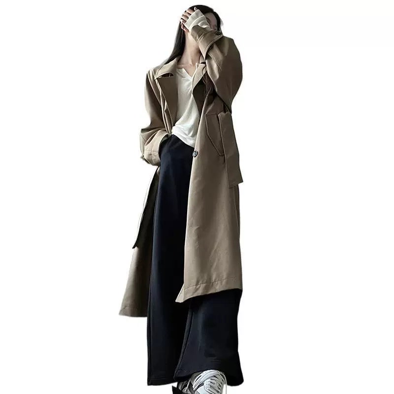 Trench coat, длинный осенний хаки-пиджак, средняя длина, корейский стиль, для тинейджеров, британский стиль, стиль высокого качества