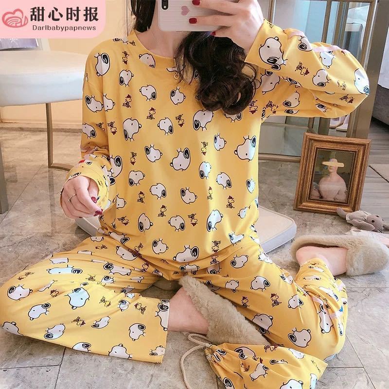 Pijamas de manga larga de las mujeres de primavera y otoño más tamaño pijamas de verano de las mujeres ropa de abrigo estilo coreano pijamas de las mujeres más tamaño traje de desgaste para el hogar